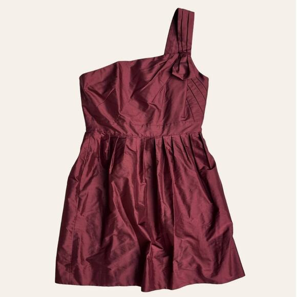 J. Crew Dresses & Skirts - J.Crew Burgundy One-Shoulder Bow Silk Cocktail Party Dress | Sz 12 NEW | 02955
